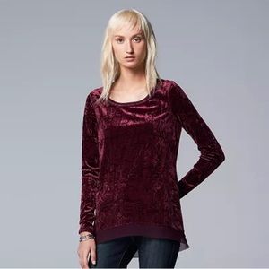 SIMPLY VERA ~ VERA WANG Burgundy Velvet Blouse ~ Large ~ EUC!